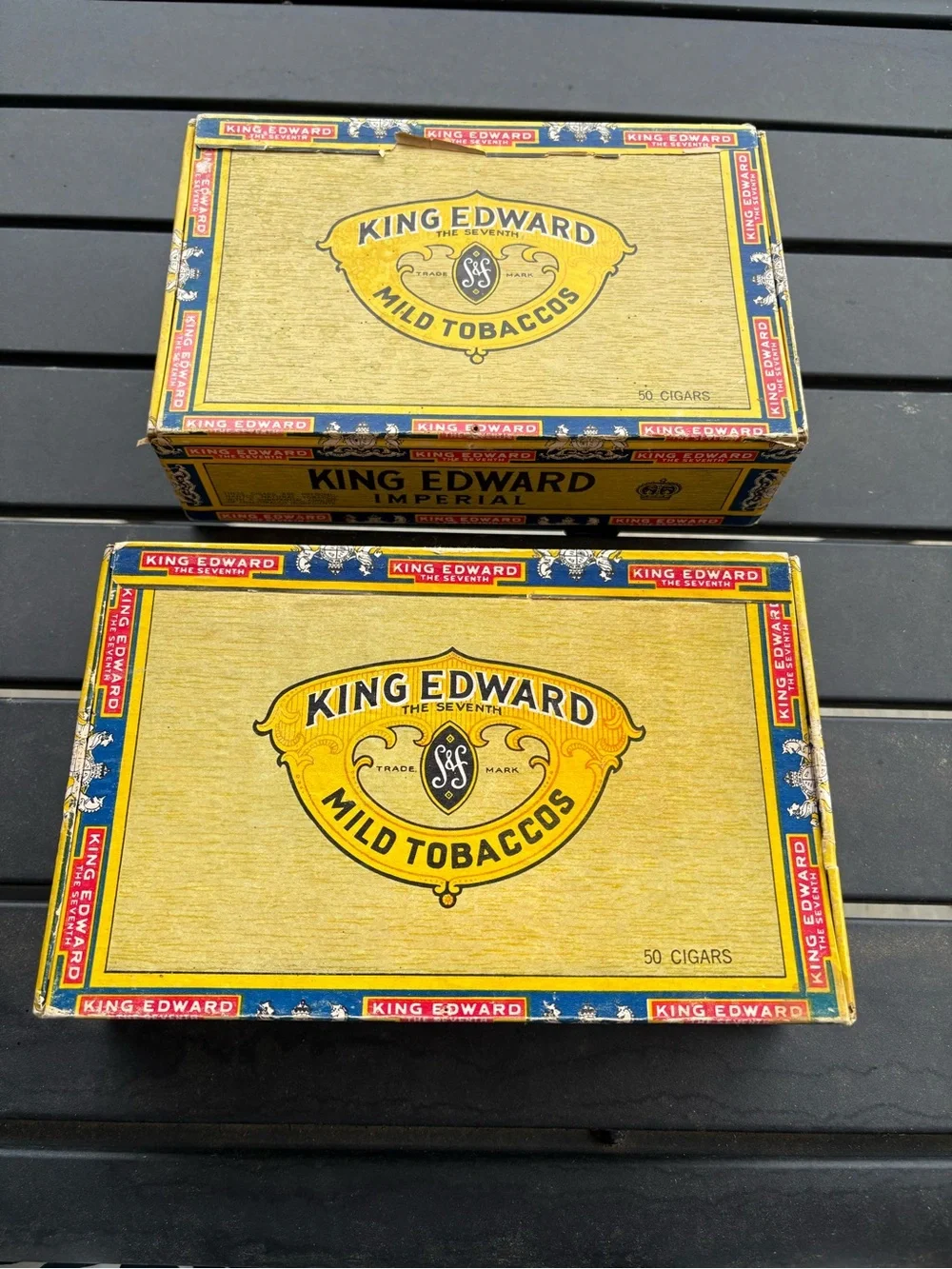 King Edward Imperial Vintage Cigar Box (2)- Portrait Design - White & Yellow.